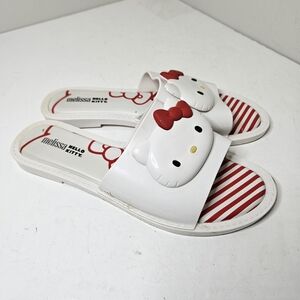 Melissa Hello Kitty Slippers Slides Women's 10 Red White Kitchy Plastic